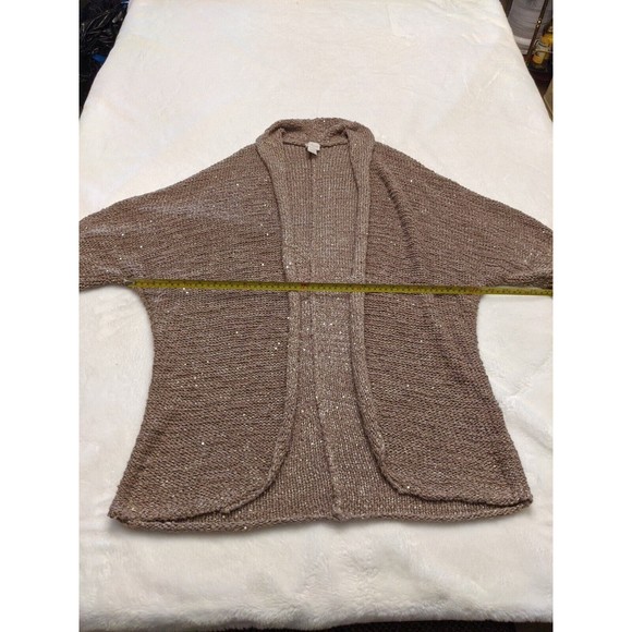 Chicos Womens Sweater Beige Sparkle Cardigan Open Front Short Sleeve Size S / M - Picture 3 of 10
